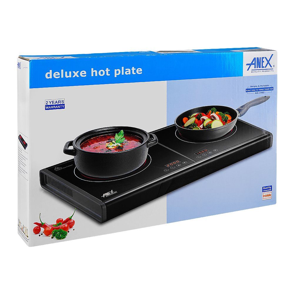 Anex Deluxe Hot Plate, 2000-1500W, Black, AG-2162 - Image 2