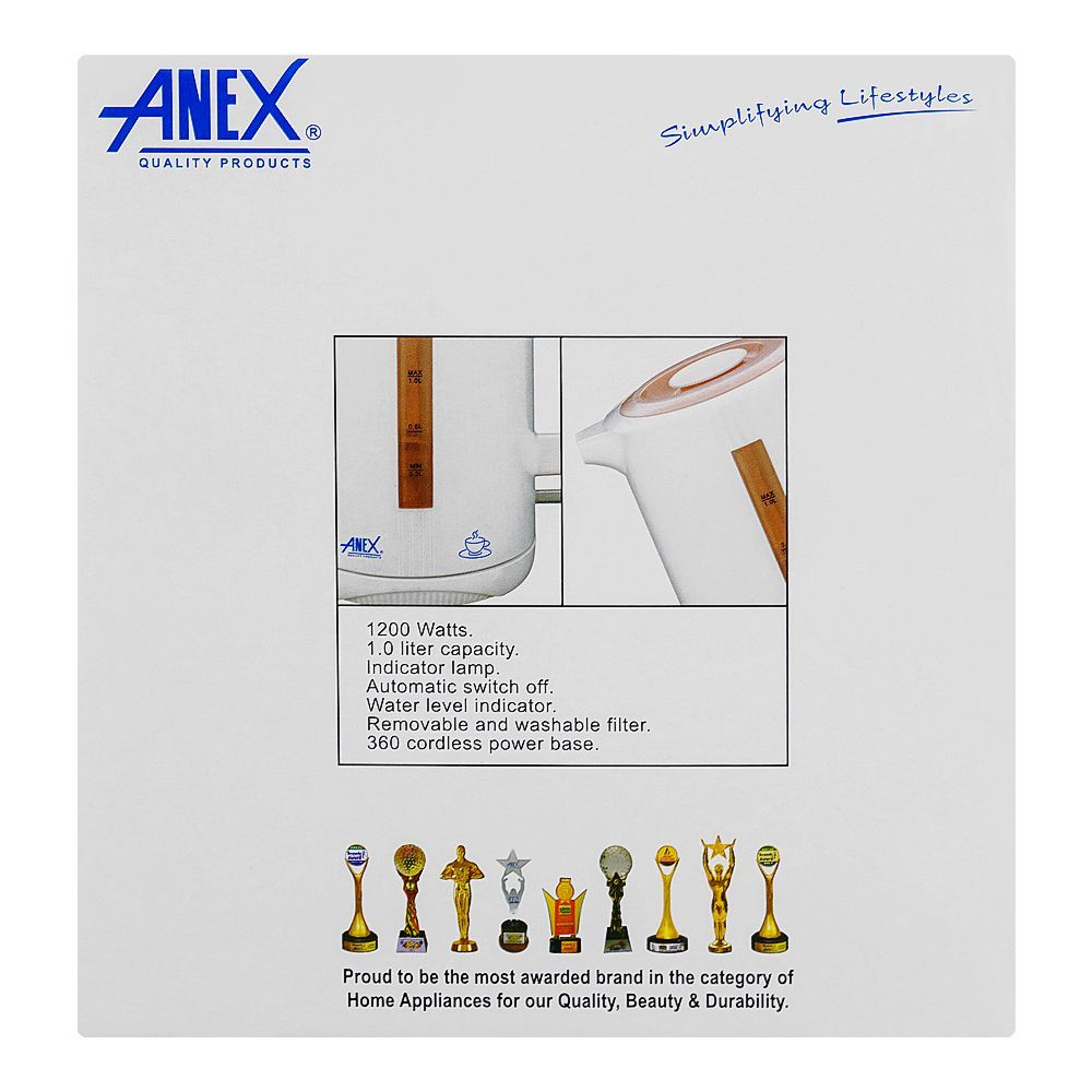 Anex Deluxe Electric Kettle, 1000ml Capacity, 900-1200W, Sea Blue, AG-4032 - Image 4