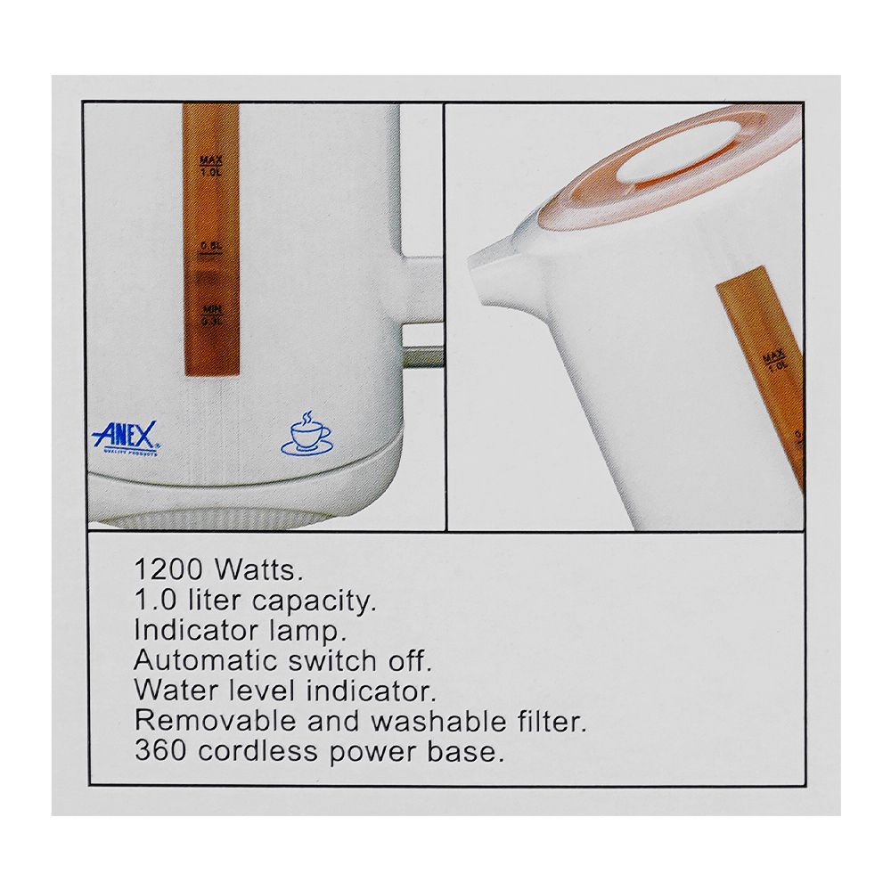 Anex Deluxe Electric Kettle, 1000ml Capacity, 900-1200W, Sea Blue, AG-4032 - Image 5