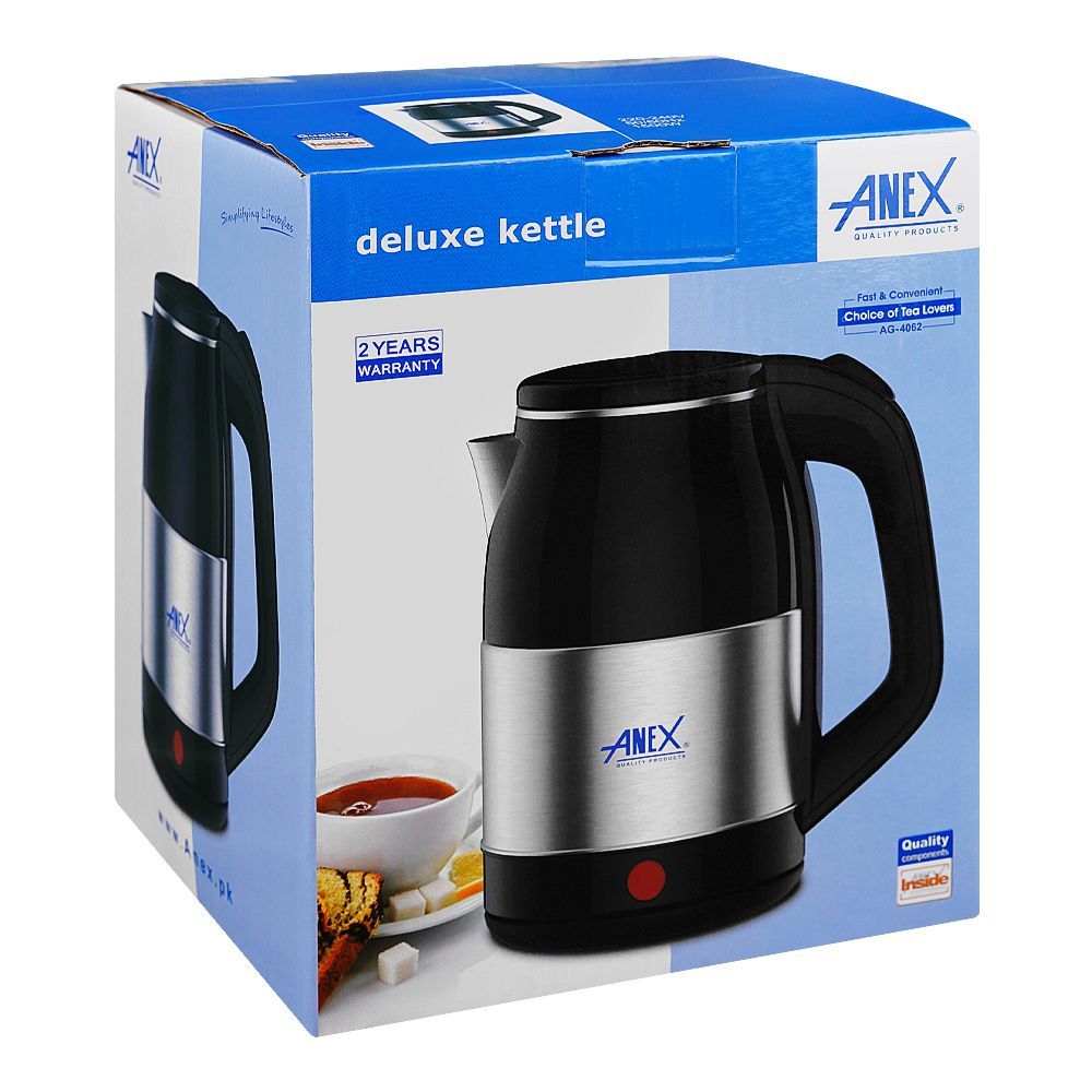 Anex Deluxe Electric Kettle, 1800ml Capacity, 1500W, Black & Silver, AG-4062 - Image 2