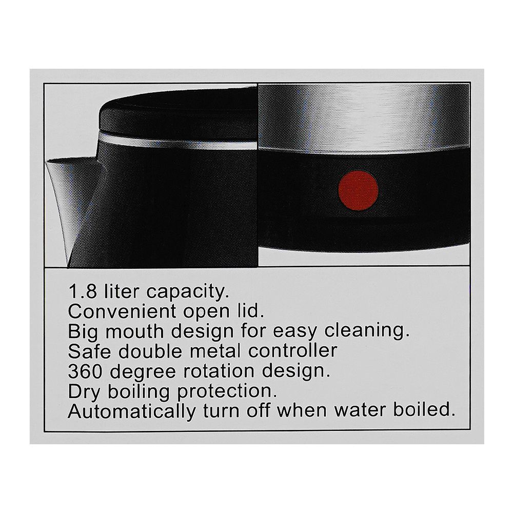 Anex Deluxe Electric Kettle, 1800ml Capacity, 1500W, Black & Silver, AG-4062 - Image 5