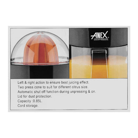 Anex Deluxe Citrus Juicer, 850ml Capacity, 40W, Black, AG-2154 - Image 5