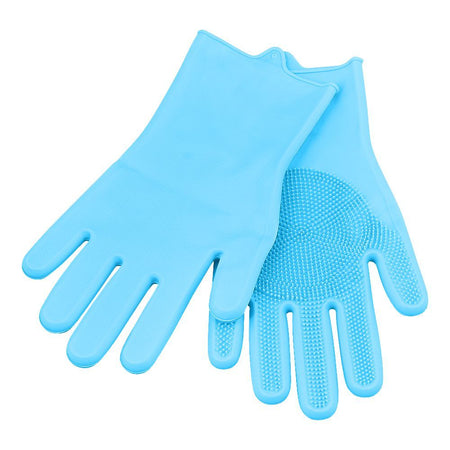 Silicone Dishwashing Rubber Gloves With Scrubber, Blue, 1-Pair - Main Image