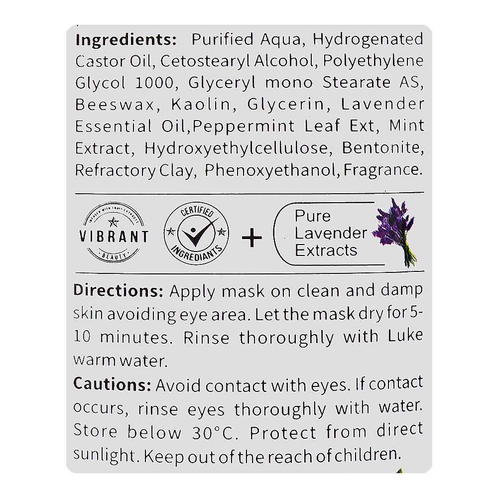 Vibrant Beauty Mini SPA Luxurious Lavender+Mint Skin Brightening Mask, 200ml - Image 3