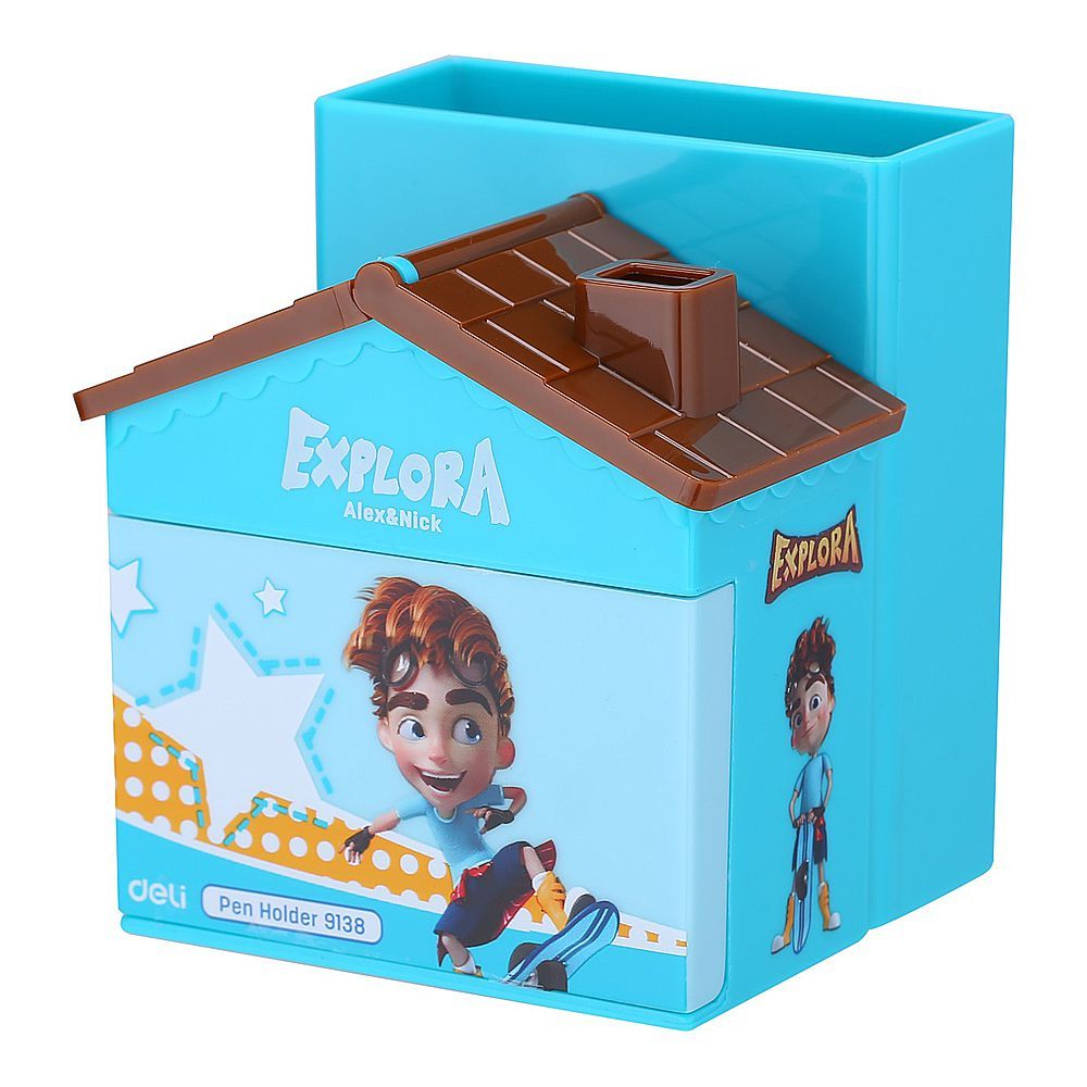 Deli Explora PS House Desk Organizer, 3 Compartments, Blue, 1-Piece, E9138 - Main Image