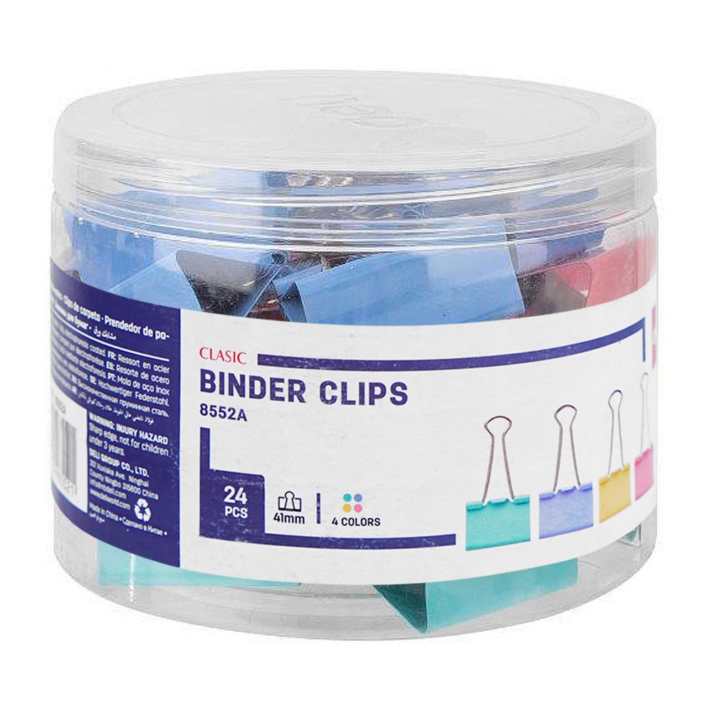 Deli Colorful Binder Clips, 41mm Tube, 24-Pack, Multi, E8552A - Main Image