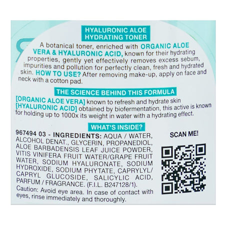 Garnier Skin Active Hyaluronic Aloe Toner, For All Skin Types, 200ml - Image 3