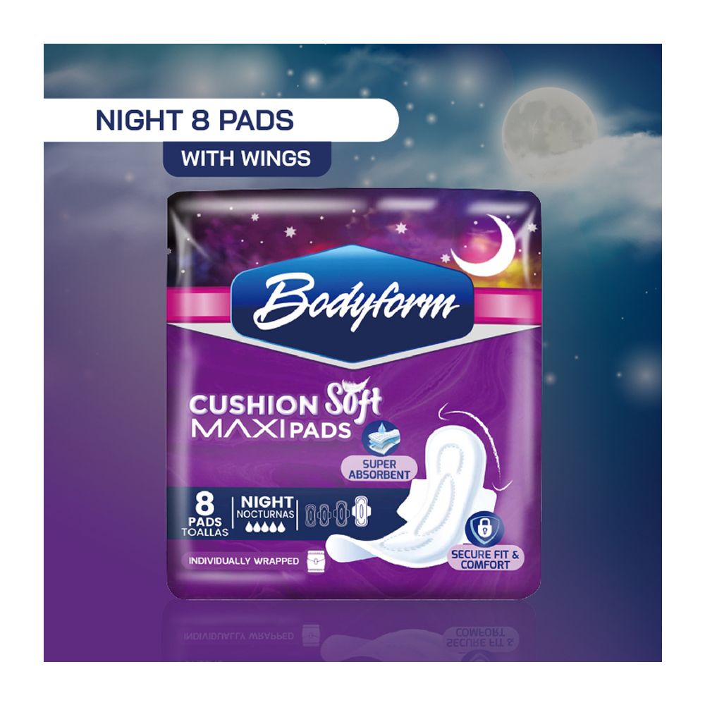 Bodyform Cushion Soft Overnight Maxi Sanitary Pads With Wings, 8-Pack - Main Image