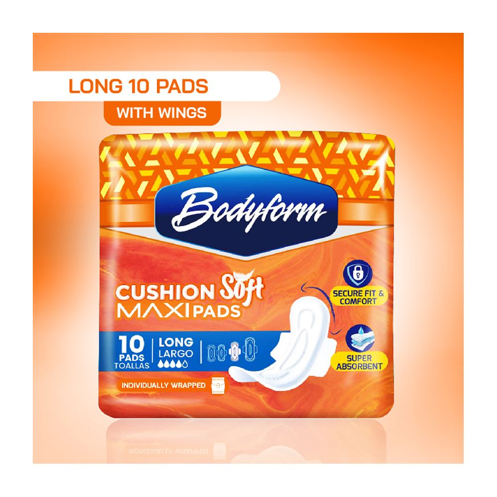 Bodyform Cushion Soft Long Maxi Sanitary Pads With Wings, 10-Pack - Main Image