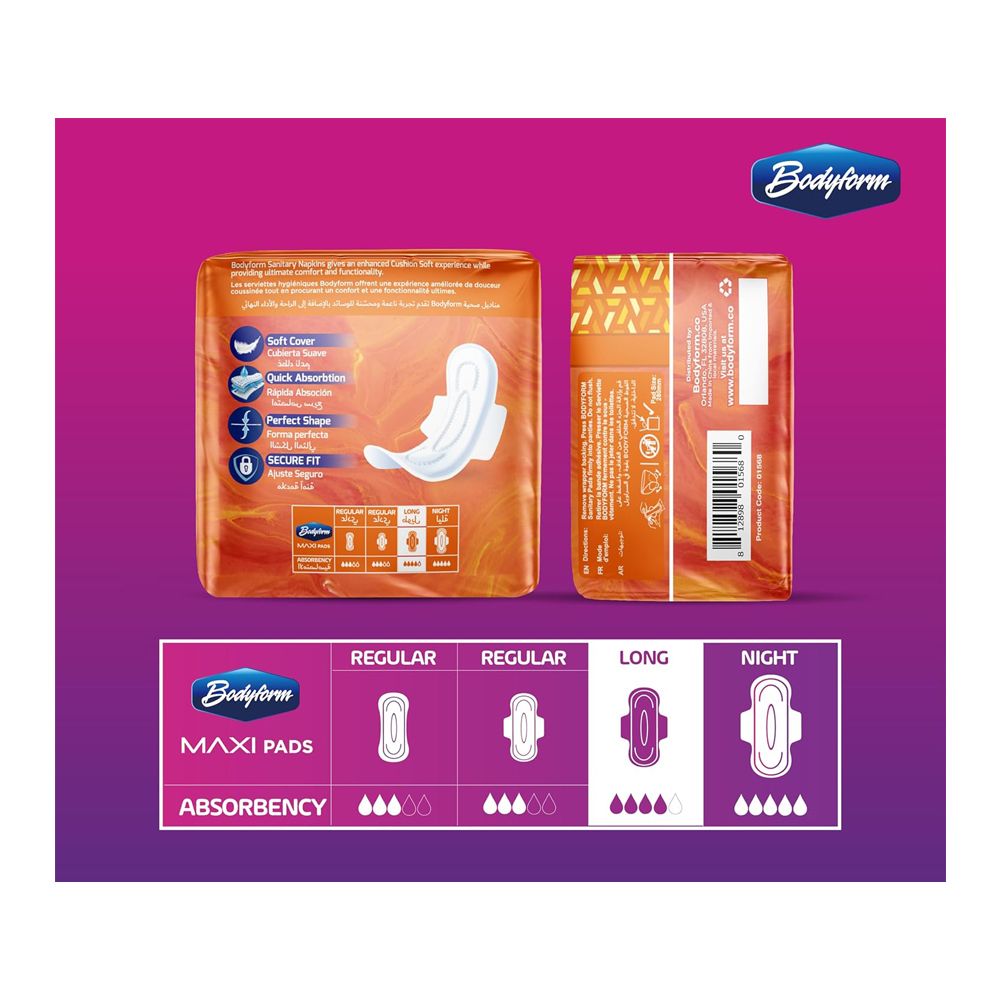 Bodyform Cushion Soft Long Maxi Sanitary Pads With Wings, 10-Pack - Image 2