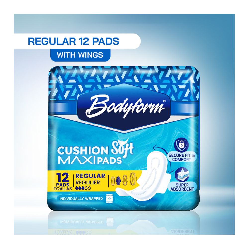 Bodyform Cushion Soft Regular Maxi Sanitary Pads With Wings, 12-Pack - Main Image