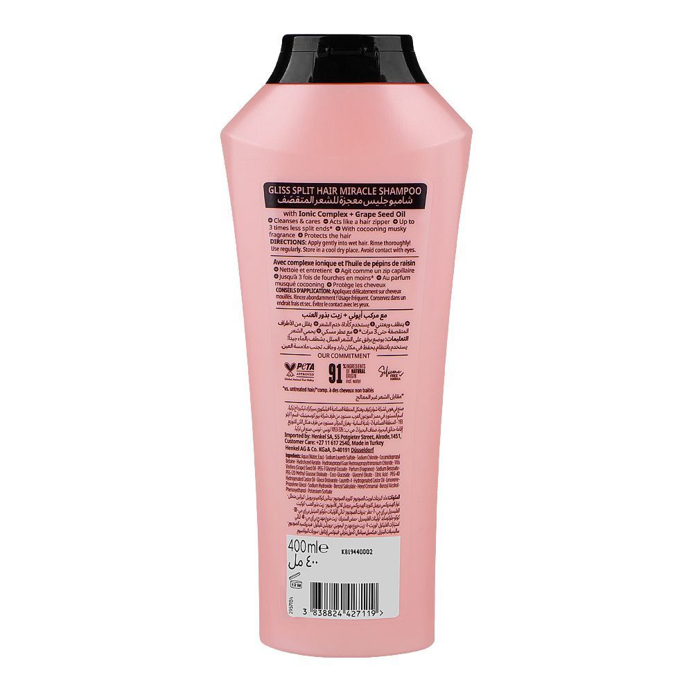 Schwarzkopf Gliss Split Hair Miracle Sealing Shampoo, For Damaged & Split Hair, 400ml - Image 2
