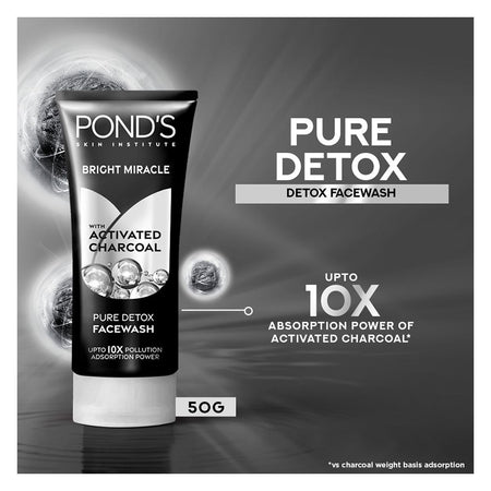 Pond's Bright Miracle Pure Detox Face Wash With Activated Charcoal, 50g - Main Image