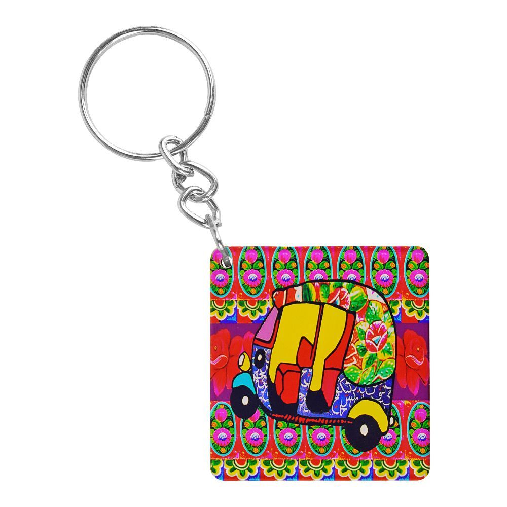 Star Shine Truck Art (Rickshaw-Pink) Square Keychain - Main Image