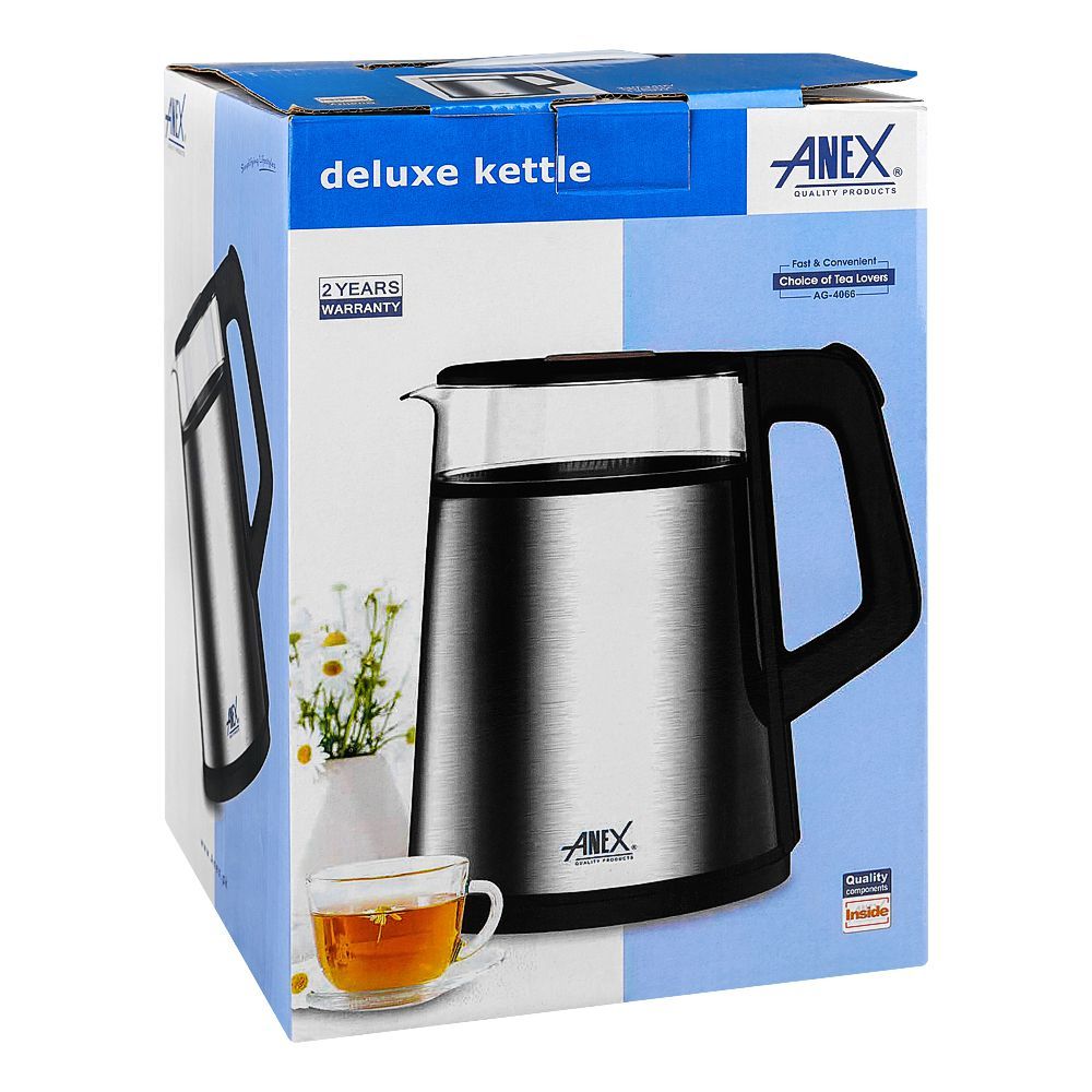 Anex Deluxe Electric Kettle, 1500ml Capacity, 1350W, Black & Silver, AG-4066 - Image 2