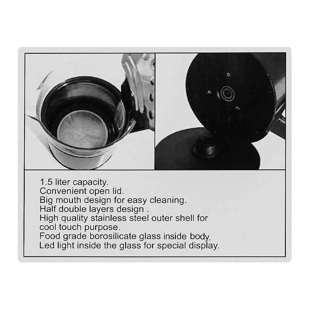 Anex Deluxe Electric Kettle, 1500ml Capacity, 1350W, Black & Silver, AG-4066 - Image 5