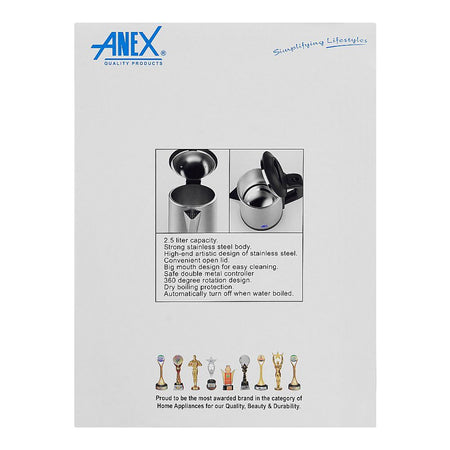 Anex Deluxe Electric Kettle, 2500ml Capacity, 1500W, Black & Silver, AG-4058 - Image 5