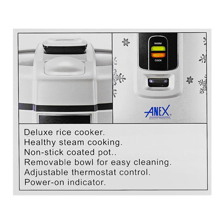 Anex Deluxe Rice Cooker, 900W, White, AG-2021 - Image 5
