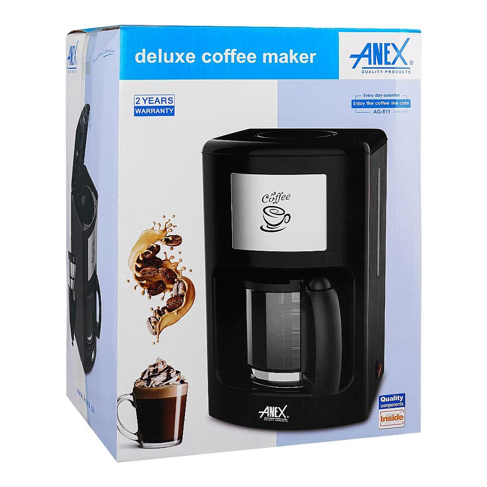 Anex Deluxe Coffee Machine/Maker, 1250ml Capacity (2-10 Cups), 915-1080W, Black, AG-811 - Image 3