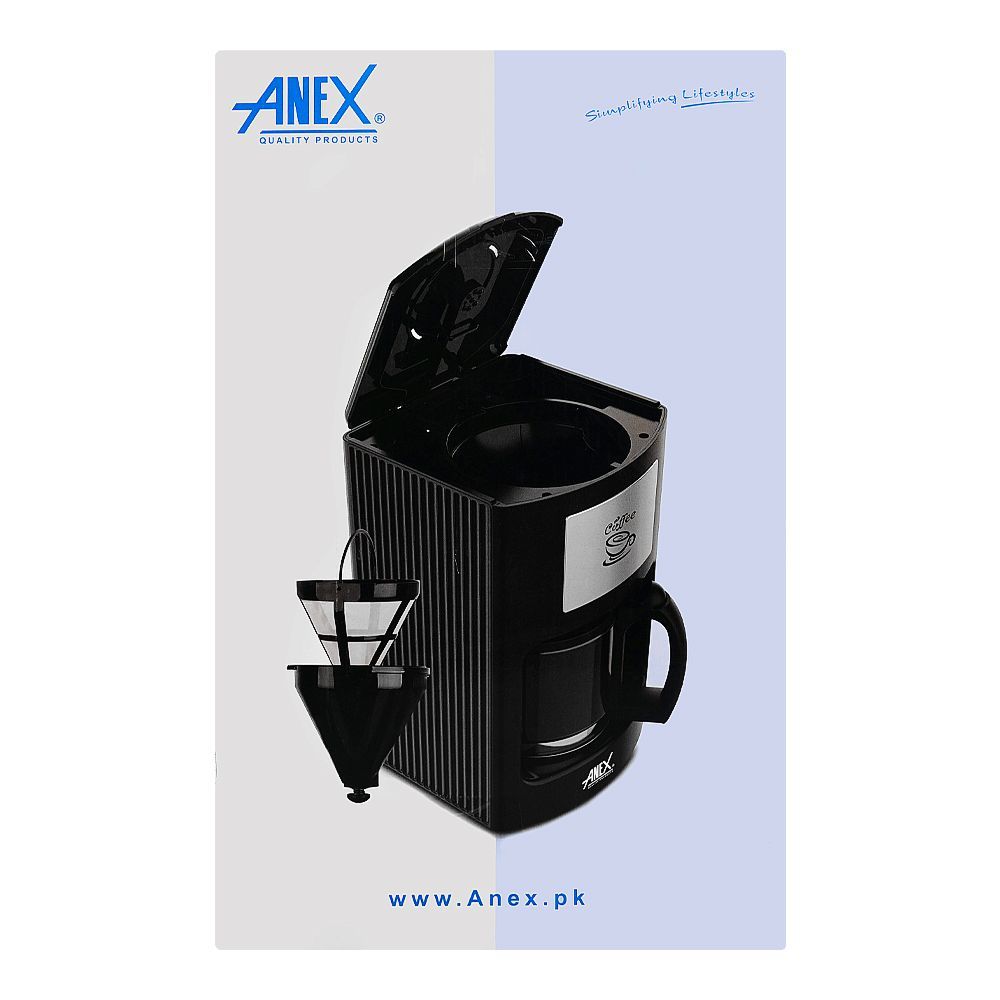 Anex Deluxe Coffee Machine/Maker, 1250ml Capacity (2-10 Cups), 915-1080W, Black, AG-811 - Image 4