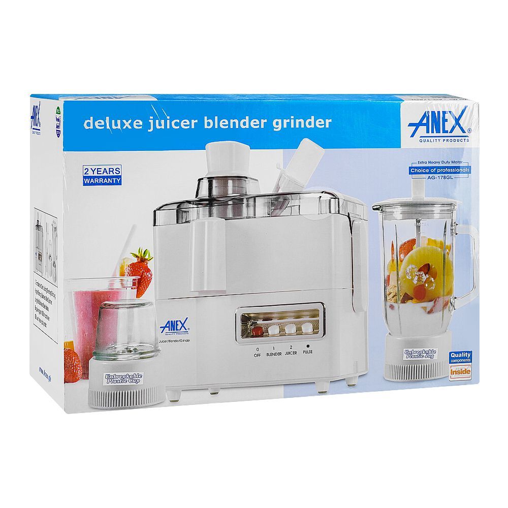 Anex Deluxe Juicer, Blender & Grinder, 600W, White, AG-178GL - Image 2