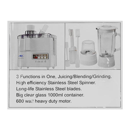 Anex Deluxe Juicer, Blender & Grinder, 600W, White, AG-178GL - Image 4