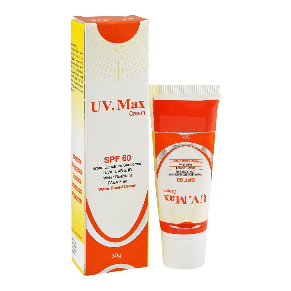 UV.Max Water-Based Sunscreen Cream, Broad Spectrum, Waterproof, SPF 60, 30g - Main Image