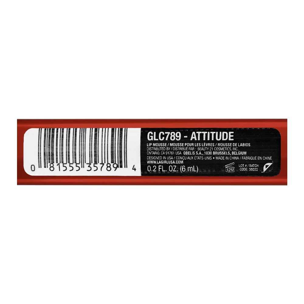 L.A. Girl Lip Mousse Velvet Lip Color Liquid Lipstick, GLC789 Attitude - Image 4