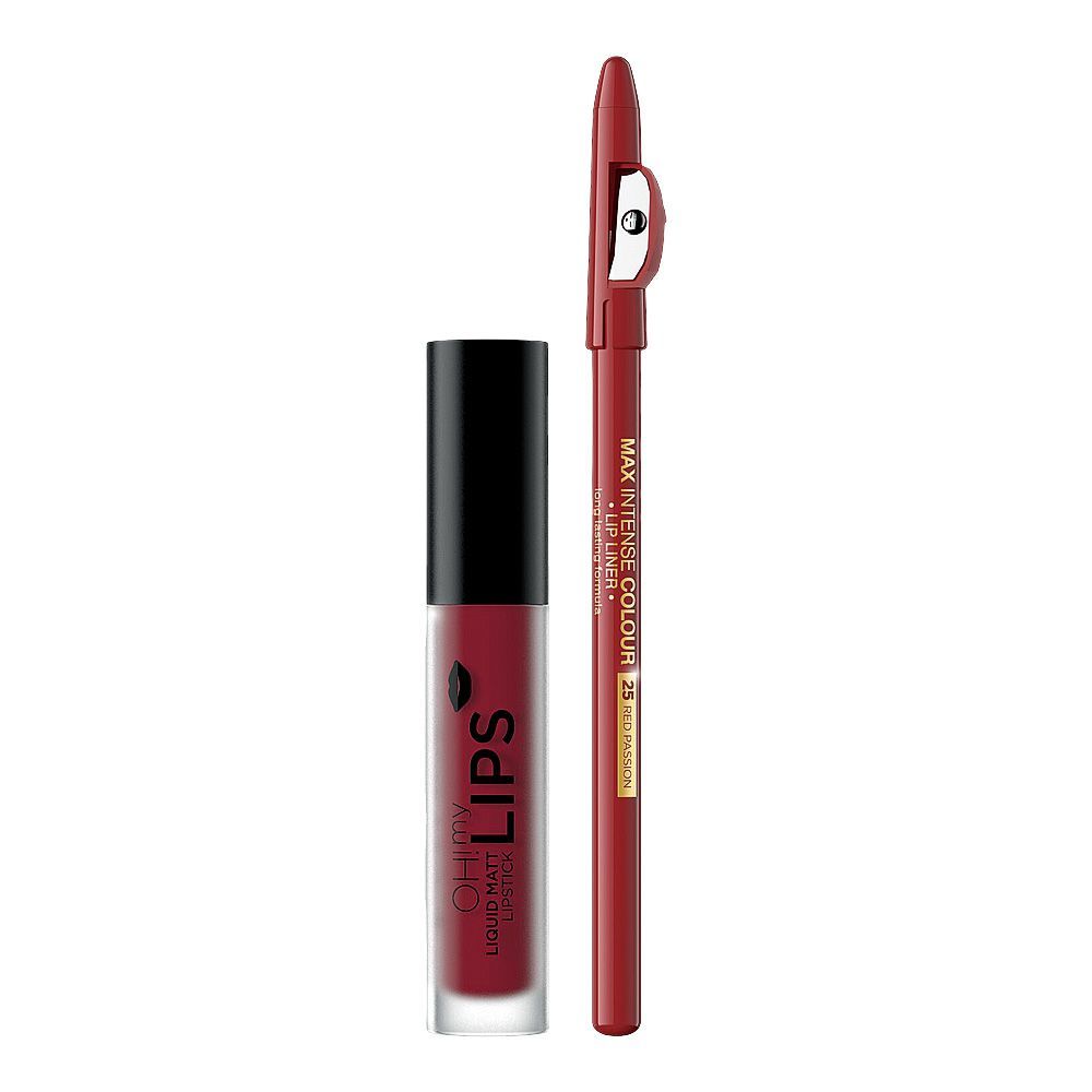 Eveline Oh! My Lips Liquid Matt Lipstick & Contour Lip Liner 4.5ml, 17 Flamenco Red - Main Image