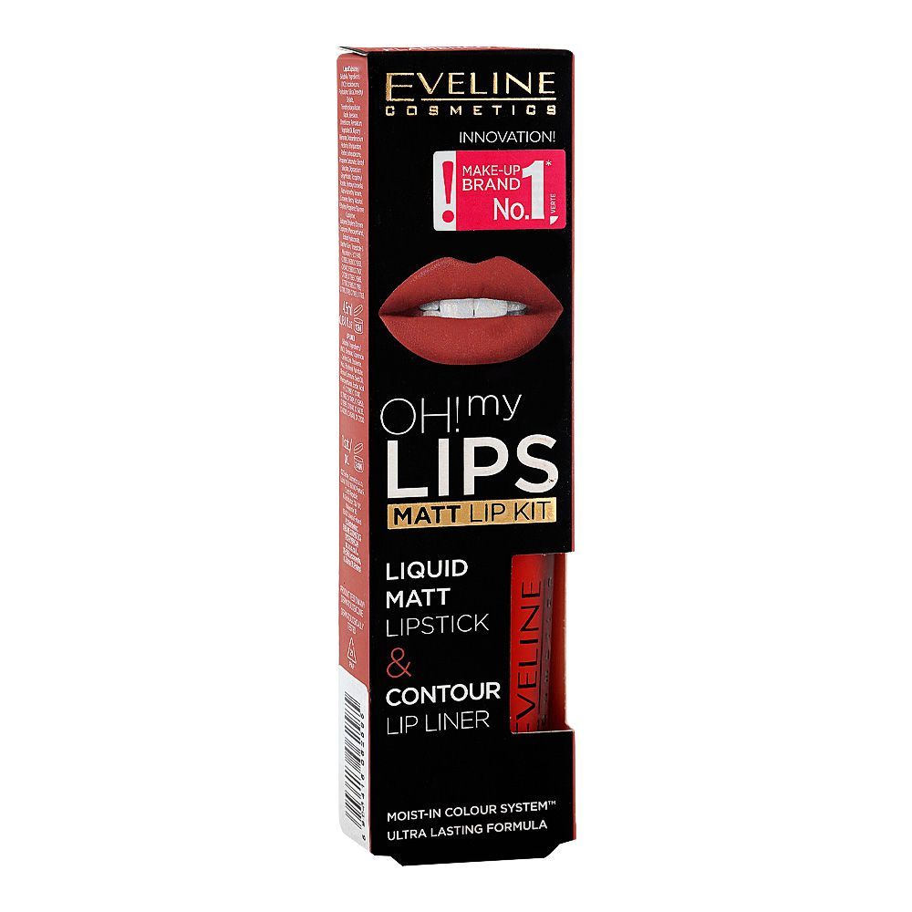 Eveline Oh! My Lips Liquid Matt Lipstick & Contour Lip Liner 4.5ml, 17 Flamenco Red - Image 2