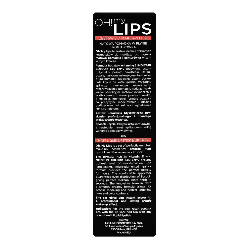 Eveline Oh! My Lips Liquid Matt Lipstick & Contour Lip Liner 4.5ml, 17 Flamenco Red - Image 3