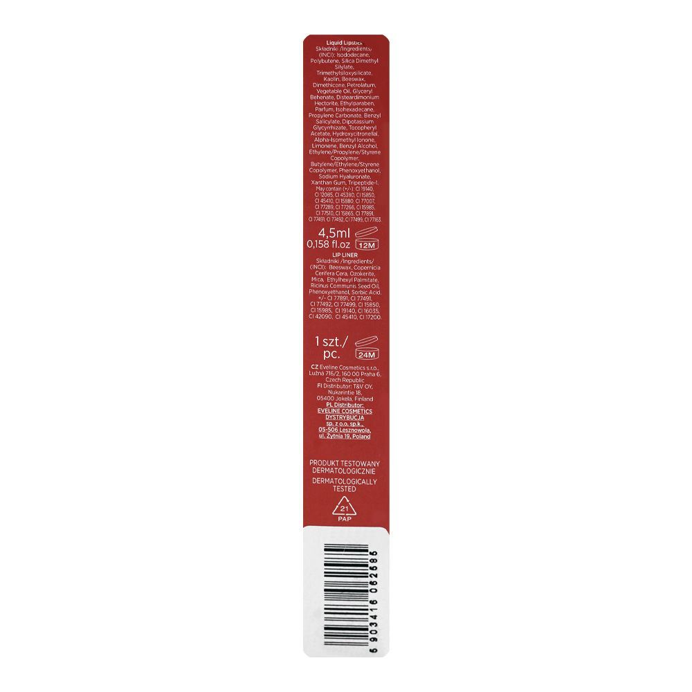 Eveline Oh! My Lips Liquid Matt Lipstick & Contour Lip Liner 4.5ml, 17 Flamenco Red - Image 4