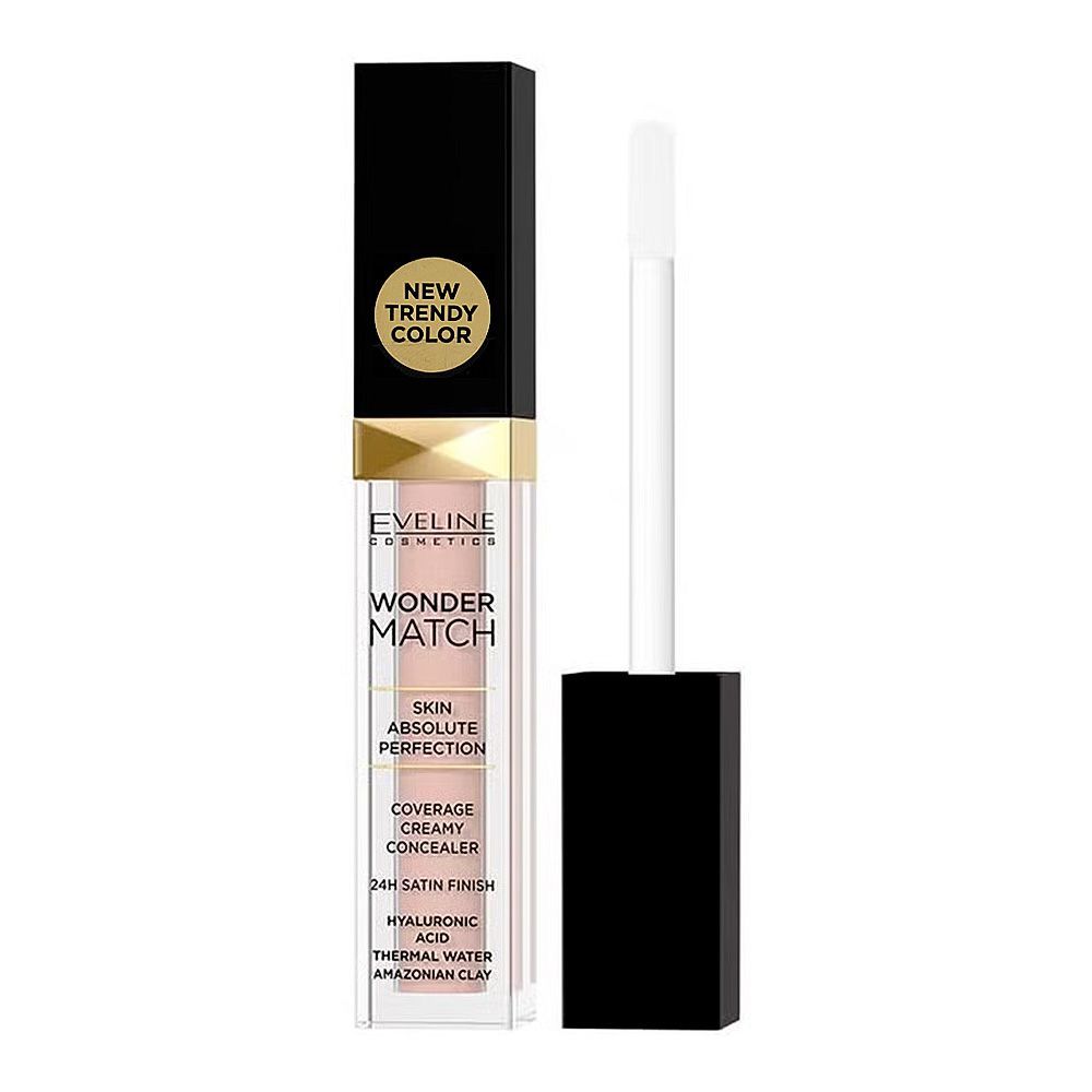 Eveline Wonder Match Skin Absolute Perfection Coverage Creamy Concealer, Hyaluronic Acid, 20 Peach, 6.8ml - Main Image
