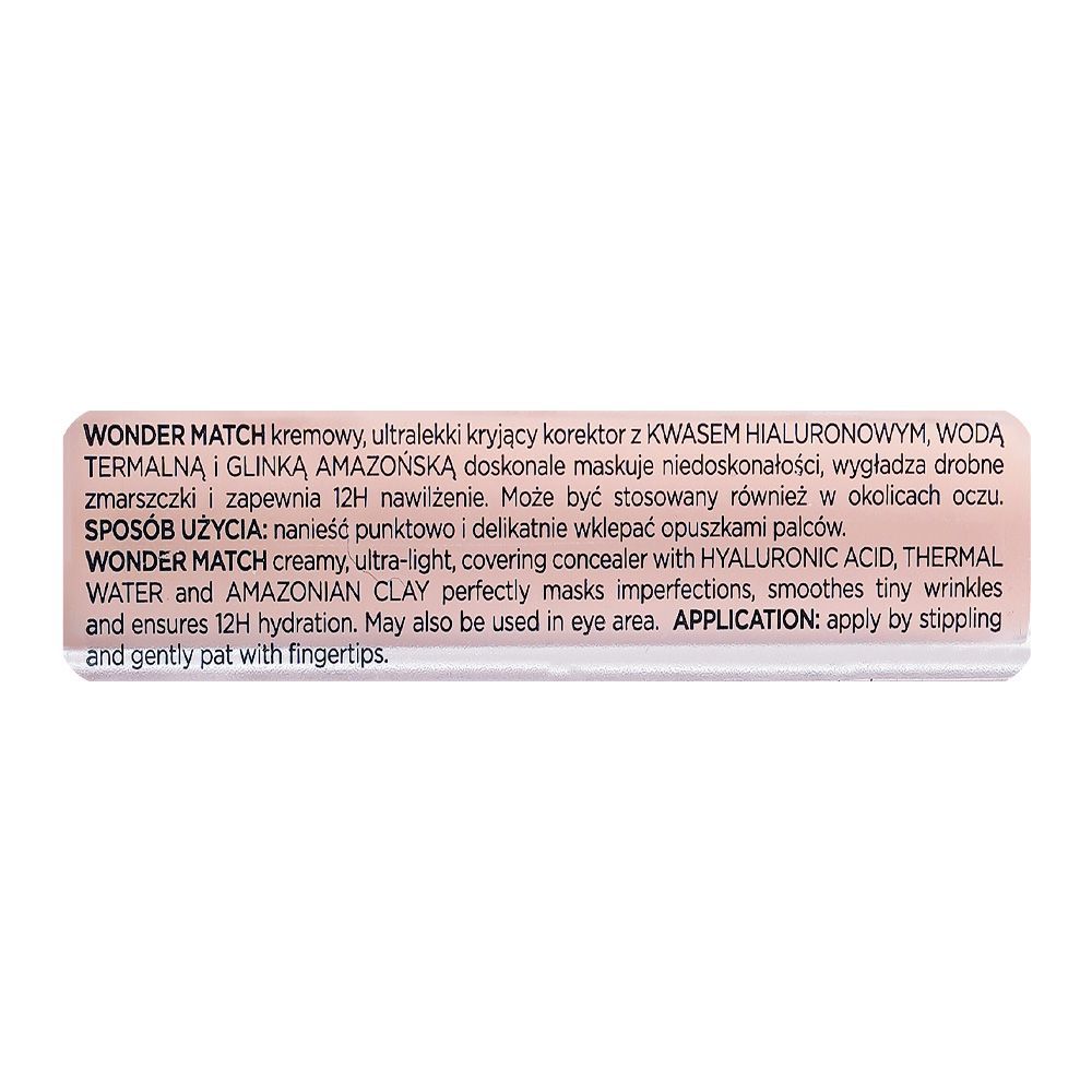Eveline Wonder Match Skin Absolute Perfection Coverage Creamy Concealer, Hyaluronic Acid, 20 Peach, 6.8ml - Image 3