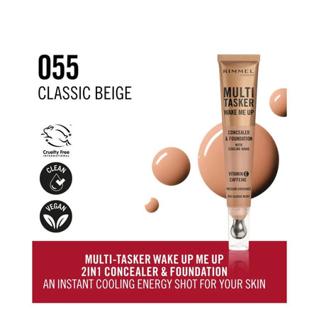 Rimmel Multi-Tasker Wake Me Up Concealer & Foundation, Vegan, 055 Classic Beige - Main Image