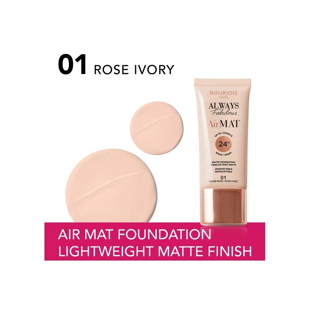 Bourjois Always Fabulous Air Mat 24H Matte Foundation, 01 Rose Ivory - Main Image