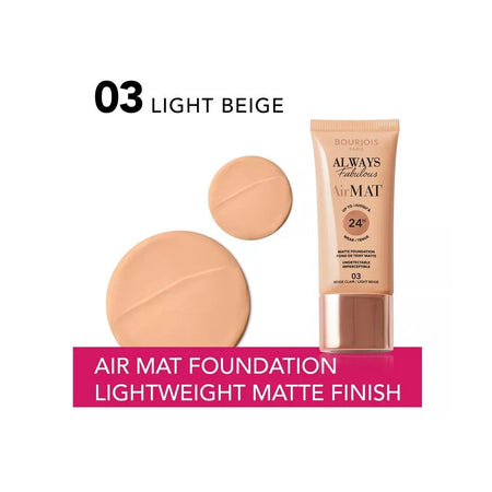 Bourjois Always Fabulous Air Mat 24H Matte Foundation, 03 Light Beige - Main Image