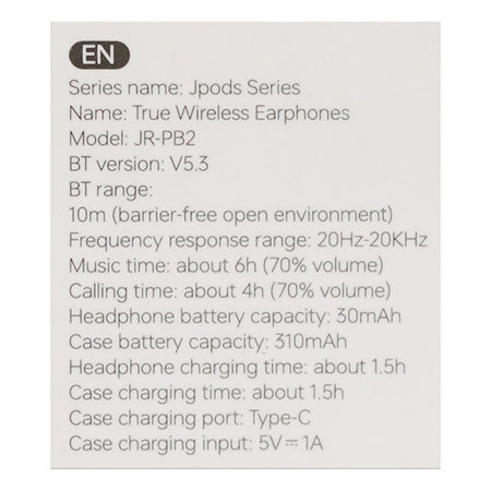 Joyroom Jpods True Wireless Earbuds, IPX4 Waterproof, White, JR-PB2 - Image 5