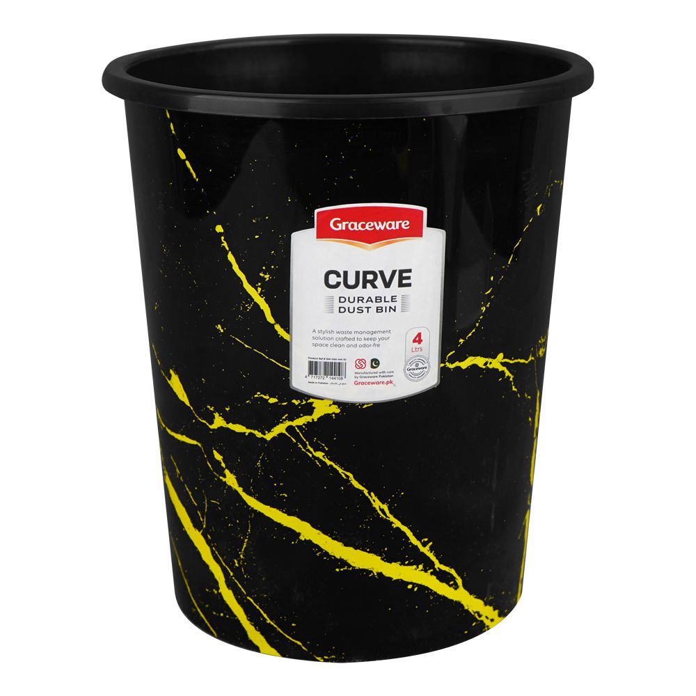 Graceware Plastic Curve Dustbin, 4000ml, Black - Main Image