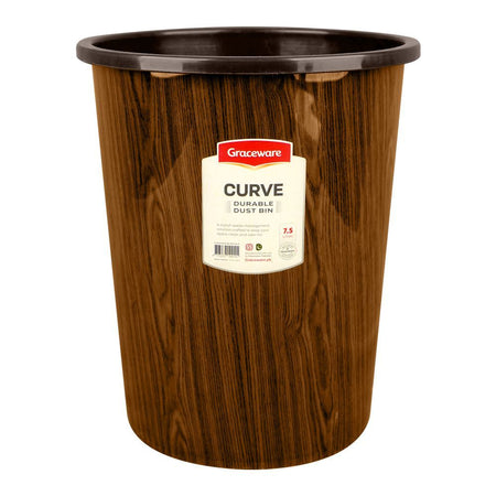 Graceware Plastic Curve Dustbin, 7500ml, Brown - Main Image