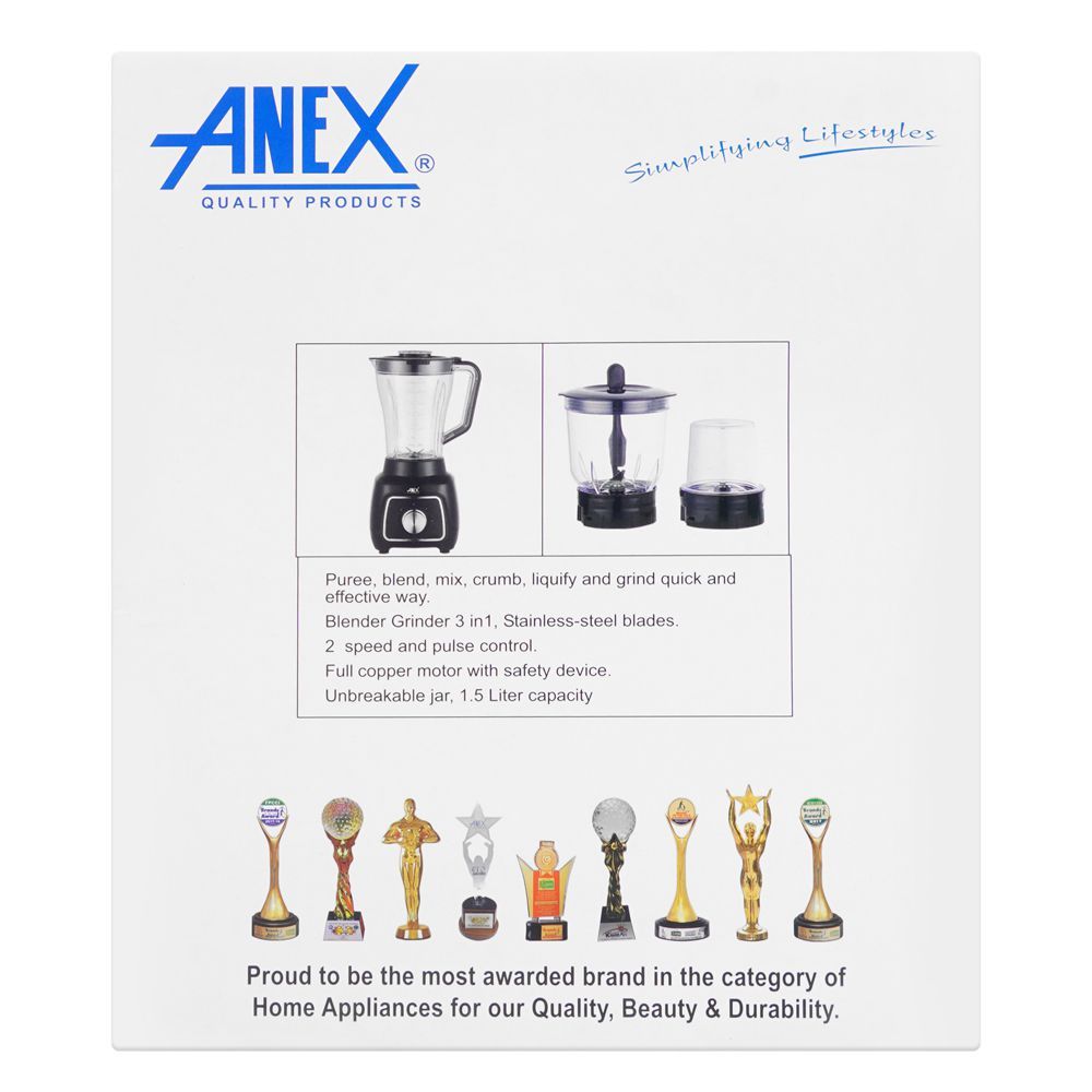 Anex Deluxe Blender & Grinder, 1500ml Jar, Black, AG-6135UB - Image 3