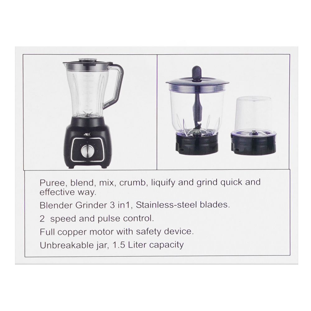 Anex Deluxe Blender & Grinder, 1500ml Jar, Black, AG-6135UB - Image 4