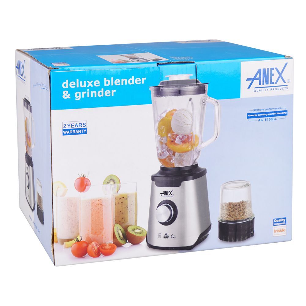 Anex Deluxe Stainless Steel Blender & Grinder, 600W, 1500ml Glass Jar, AG-6130EX(GL) - Image 2