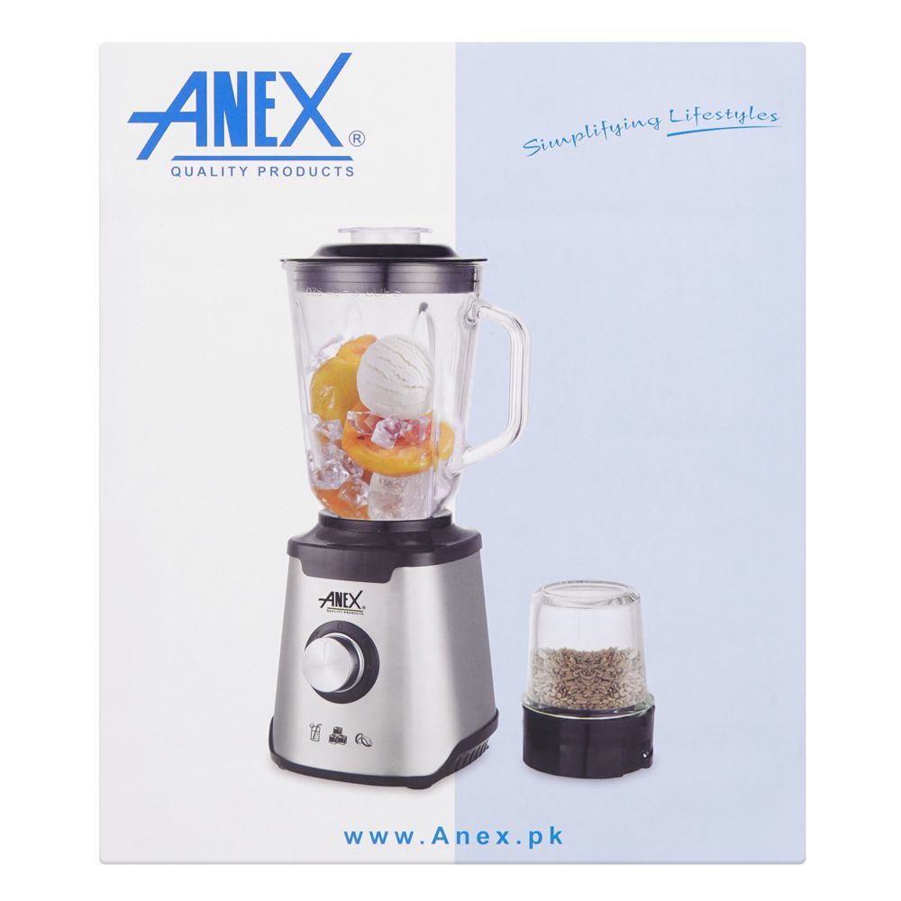 Anex Deluxe Stainless Steel Blender & Grinder, 600W, 1500ml Glass Jar, AG-6130EX(GL) - Image 3