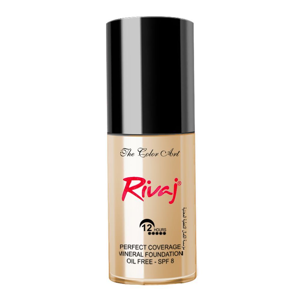 Rivaj UK Perfect Coverage Mineral Liquid Foundation, Oil Free, SPF-8, 30ml, No. 04 - Main Image