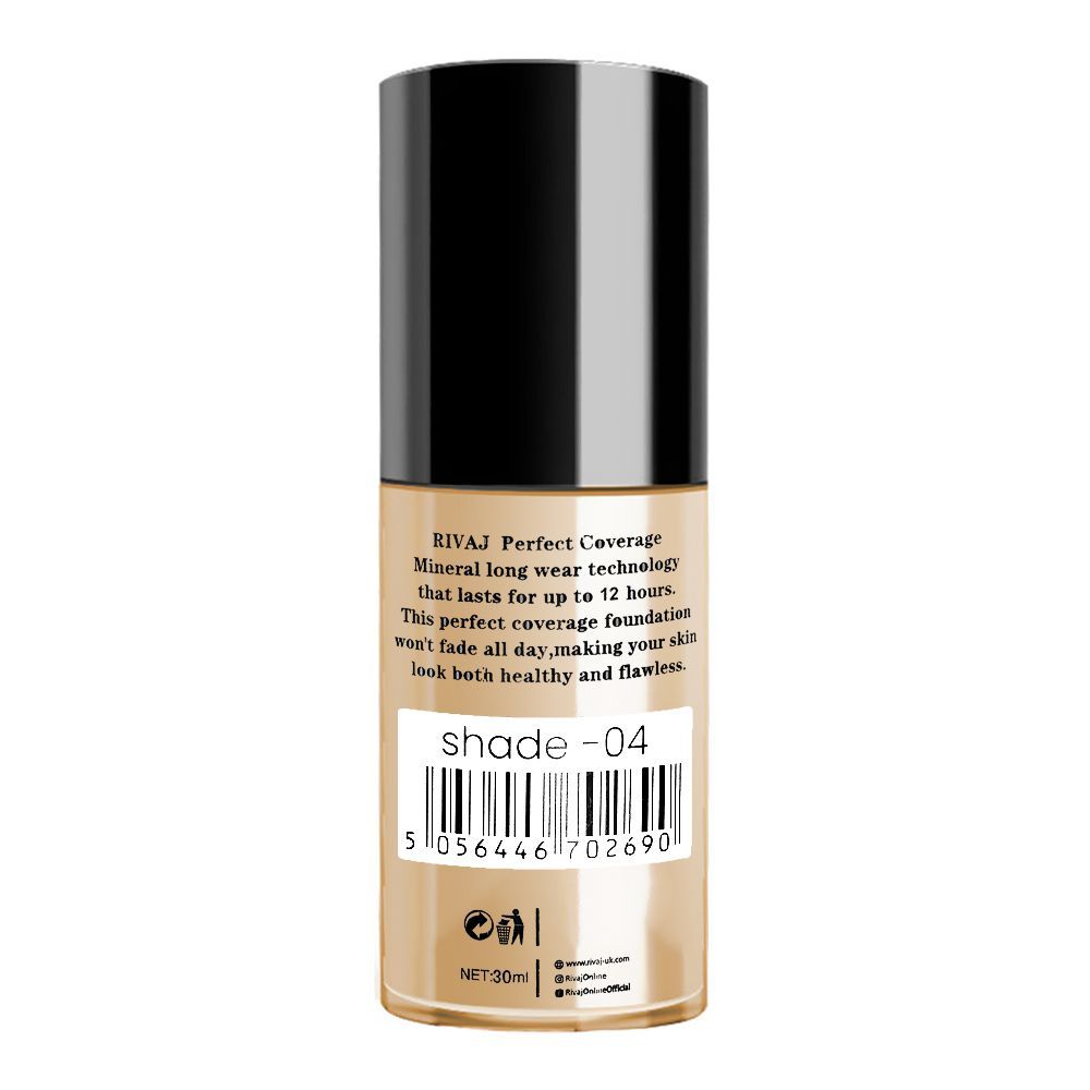 Rivaj UK Perfect Coverage Mineral Liquid Foundation, Oil Free, SPF-8, 30ml, No. 04 - Image 2