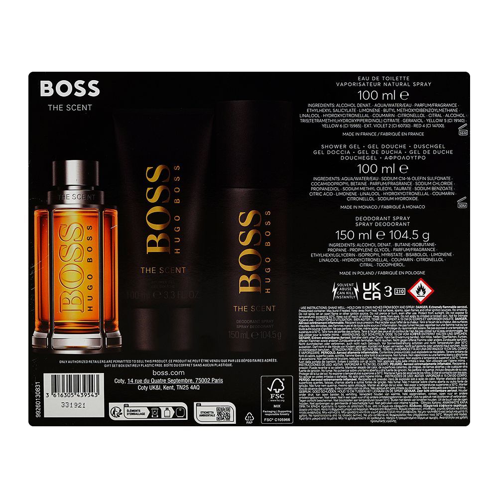 Hugo Boss The Scent Gift Set, For Men, Eau de Toilette 100ml+Shower Gel 100ml+Deodorant Spray 150ml, 3-Pack - Image 3