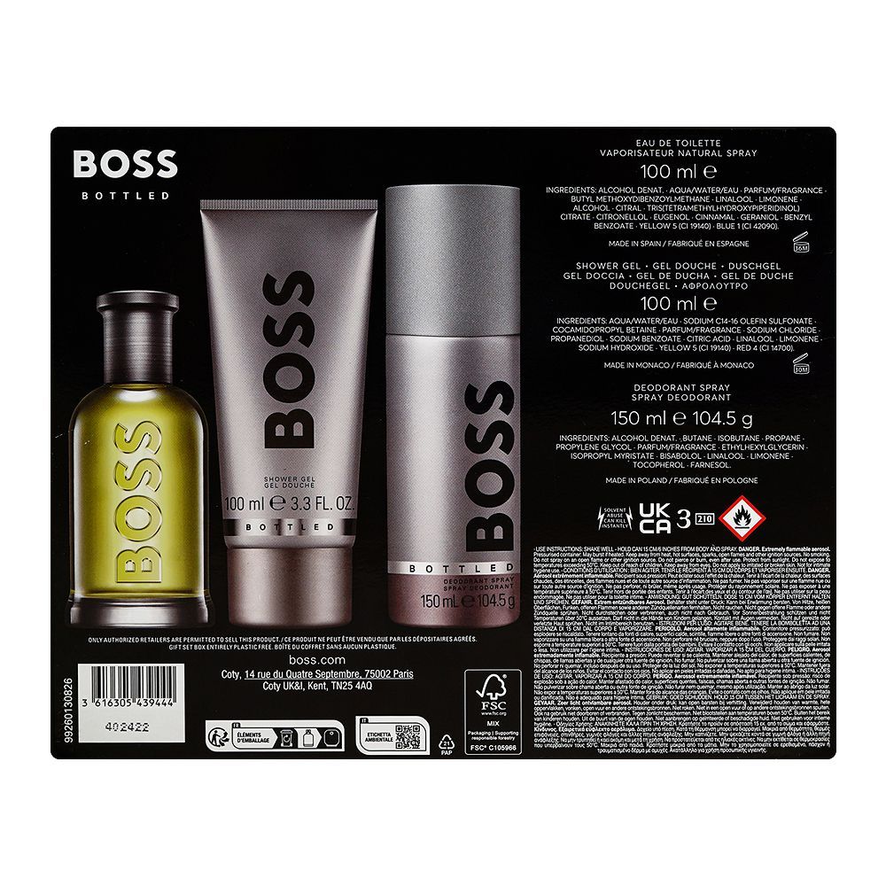 Hugo Boss Bottled Gift Set, For Men, Eau de Toilette 100ml+Shower Gel 100ml+Deodorant Spray 150ml, 3-Pack - Image 3