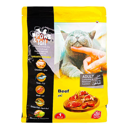 Paw & Tail Adult Cat Food, Beef, 1Kg - Main Image