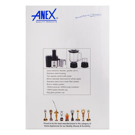 Anex Deluxe Juicer Blender Grinder, 600W, Black, AG-190 - Image 4